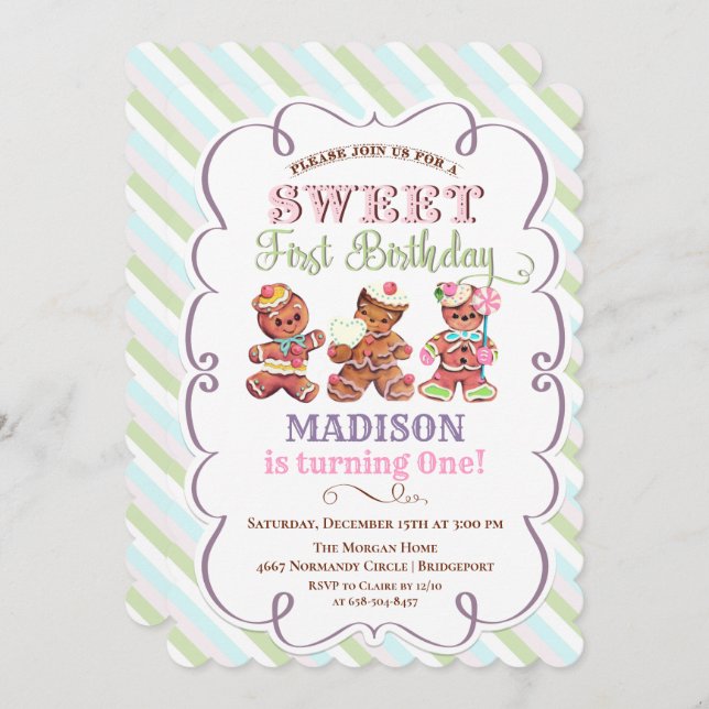 Vintage Gingerbread 1st Birthday Invitation (Front/Back)
