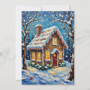 Vintage Gingerbread House in Enchanted Winter Holiday Card