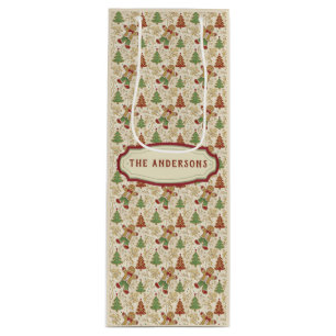 Vintage Gingerbread Man & Christmas Trees Custom Wine Gift Bag