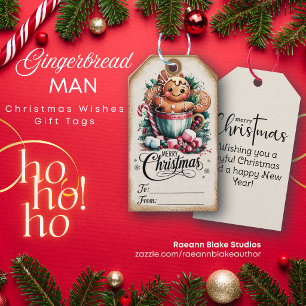 Vintage Gingerbread Man Christmas Wishes Gift Tag 
