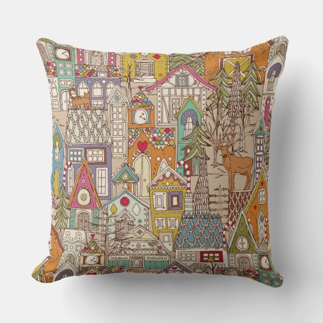 vintage gingerbread town cushion (Front)