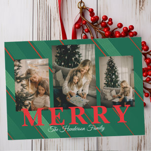 Vintage Gingham Classic 3 Photo Holiday Card