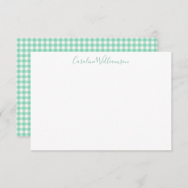 Vintage Gingham Plaid Mint Green Personalised Name Card (Front/Back)