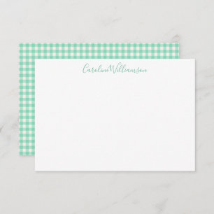 Vintage Gingham Plaid Mint Green Personalised Name Card