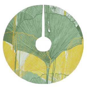 Vintage Ginkgo Biloba: Tropical Leaves Brushed Polyester Tree Skirt