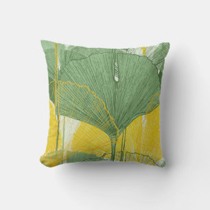 Vintage Ginkgo Biloba: Tropical Leaves Cushion