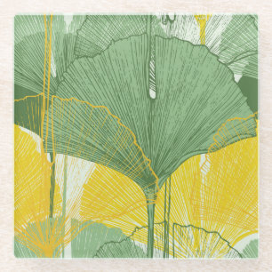 Vintage Ginkgo Biloba: Tropical Leaves Glass Coaster