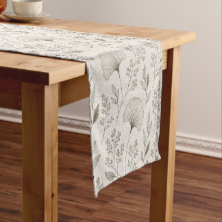 Vintage Ginkgo Botanical Table Runner  Sage Green