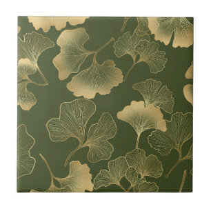 Vintage Ginkgo Leaf Pattern Ceramic Tile