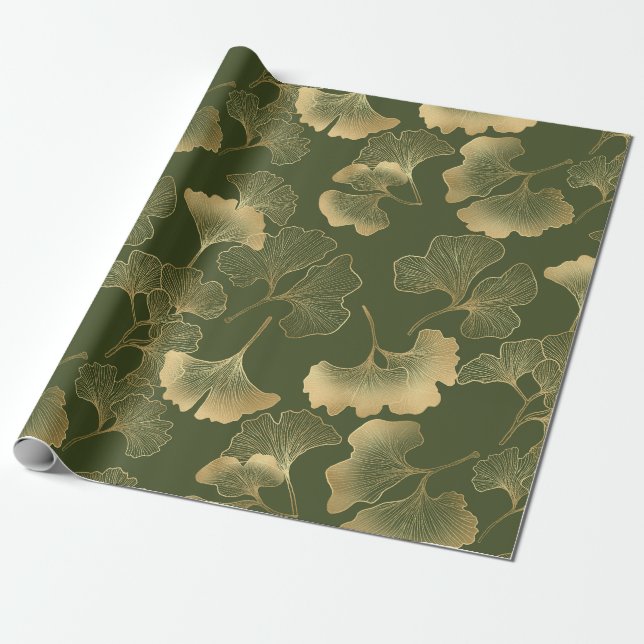 Vintage Ginkgo Leaf Pattern Wrapping Paper (Unrolled)