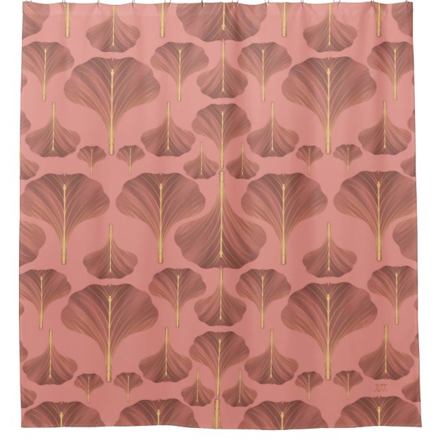 Vintage Ginkgo Pink Floral Pattern  Shower Curtain (Front)