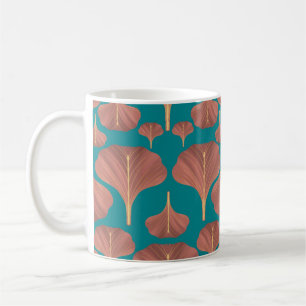 Vintage Ginkgo Teal Floral Pattern Coffee Mug