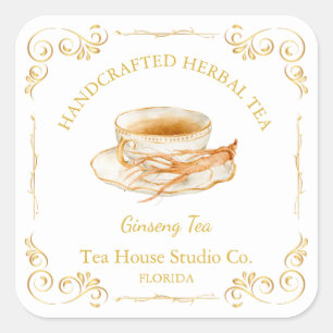Vintage Ginseng Tea Square Label