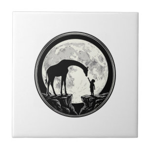 Vintage Giraffe and Child Moon Silhouette Shirt_1 Ceramic Tile