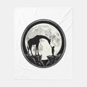 Vintage Giraffe and Child Moon Silhouette Shirt_1 Fleece Blanket