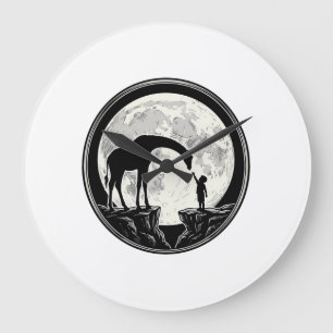 Vintage Giraffe and Child Moon Silhouette Shirt_1 Large Clock
