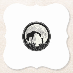 Vintage Giraffe and Child Moon Silhouette Shirt_1 Paper Coaster