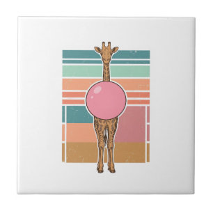 Vintage Giraffe Bubblegum Engraving Shirt Design_1 Ceramic Tile