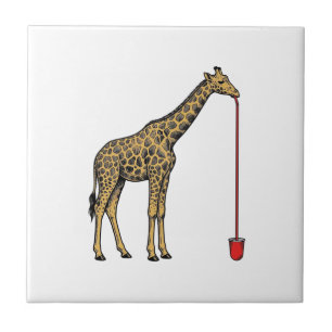 Vintage Giraffe Drinking Straw Vector Design_1 Ceramic Tile
