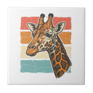 Vintage Giraffe Head Retro Sunset Vector Design_1 Ceramic Tile