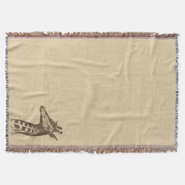 Vintage Giraffe Illustration on Burlap  Throw Blanket (Front)