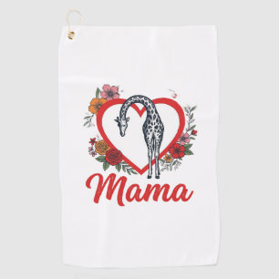 Vintage Giraffe Mama Floral Heart Shirt Design_1 Golf Towel