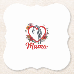 Vintage Giraffe Mama Floral Heart Shirt Design_1 Paper Coaster