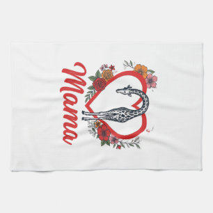 Vintage Giraffe Mama Floral Heart Shirt Design_1 Tea Towel