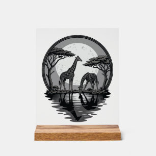 Vintage Giraffe Moon Silhouette Safari Vector Desi Acrylic Sign