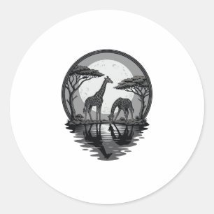 Vintage Giraffe Moon Silhouette Safari Vector Desi Classic Round Sticker