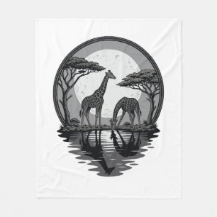 Vintage Giraffe Moon Silhouette Safari Vector Desi Fleece Blanket