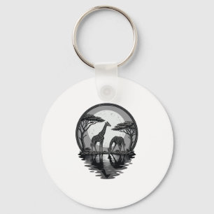 Vintage Giraffe Moon Silhouette Safari Vector Desi Key Ring