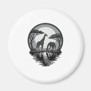 Vintage Giraffe Moon Silhouette Safari Vector Desi Magnet