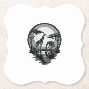 Vintage Giraffe Moon Silhouette Safari Vector Desi Paper Coaster