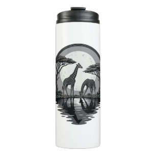 Vintage Giraffe Moon Silhouette Safari Vector Desi Thermal Tumbler