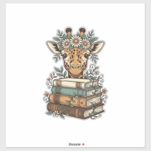 Vintage Giraffe Reading Books Floral Shirt Design_