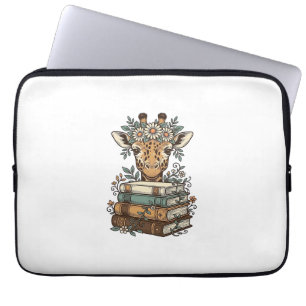 Vintage Giraffe Reading Books Floral Shirt Design_ Laptop Sleeve