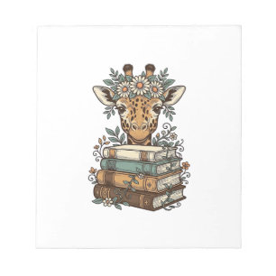 Vintage Giraffe Reading Books Floral Shirt Design_ Notepad