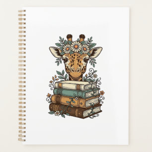 Vintage Giraffe Reading Books Floral Shirt Design_ Planner