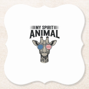 Vintage Giraffe Spirit Animal Patriotic Shirt Desi Paper Coaster