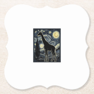 Vintage Giraffe Starry Night Engraving Shirt_1 Paper Coaster