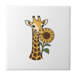 Vintage Giraffe Sunflower Vector Design_1 Ceramic Tile
