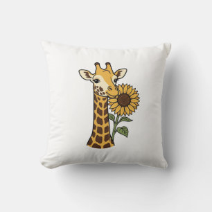 Vintage Giraffe Sunflower Vector Design_1 Cushion