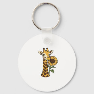 Vintage Giraffe Sunflower Vector Design_1 Key Ring
