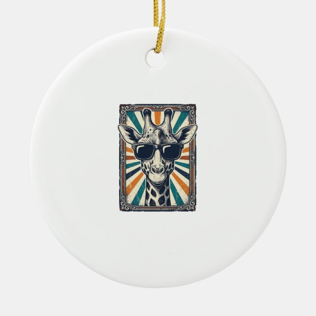 Vintage Giraffe Sunglasses Ceramic Ornament (Front)