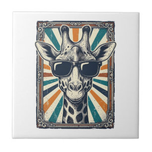 Vintage Giraffe Sunglasses Ceramic Tile