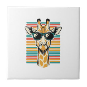 Vintage Giraffe Sunglasses Retro Stripe Vector Des Ceramic Tile