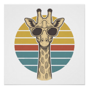Vintage Giraffe Sunglasses Retro Sunset Vector Des Poster