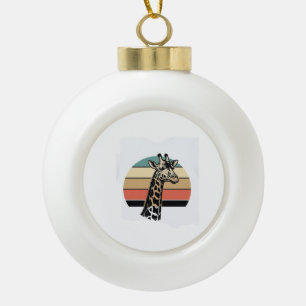 Vintage Giraffe Sunset Safari Vector Shirt Design  Ceramic Ball Christmas Ornament