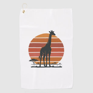 Vintage Giraffe Sunset Safari Vector Shirt Design_ Golf Towel